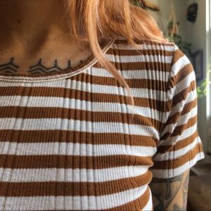 Madewell Ribbed mustard striped shirt fits xs-med